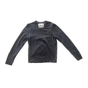 American Eagle Men's Size M No.77 V-Neck Sweater Gray Long Sleeve Y2K Cotton